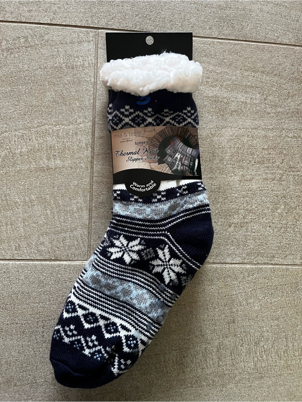 Men’s Navy Thermal Knit Slipper Socks - Cozy Winter Socks